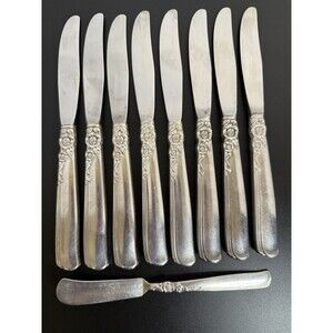 8  Oneida Prestige GAY ADVENTURE Silverplate Dinner Knives   1955